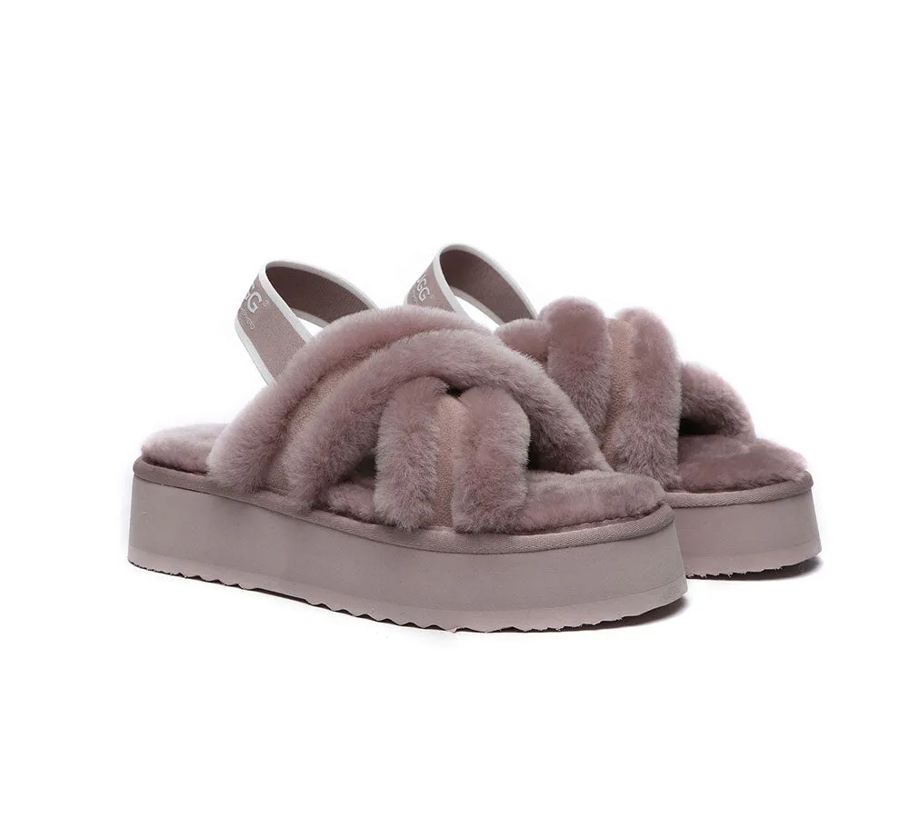 AUSTRALIAN SHEPHERD® UGG Women High Platform Cross-over Fluffy Slides Aditi