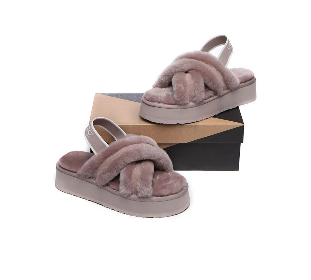AUSTRALIAN SHEPHERD® UGG Women High Platform Cross-over Fluffy Slides Aditi