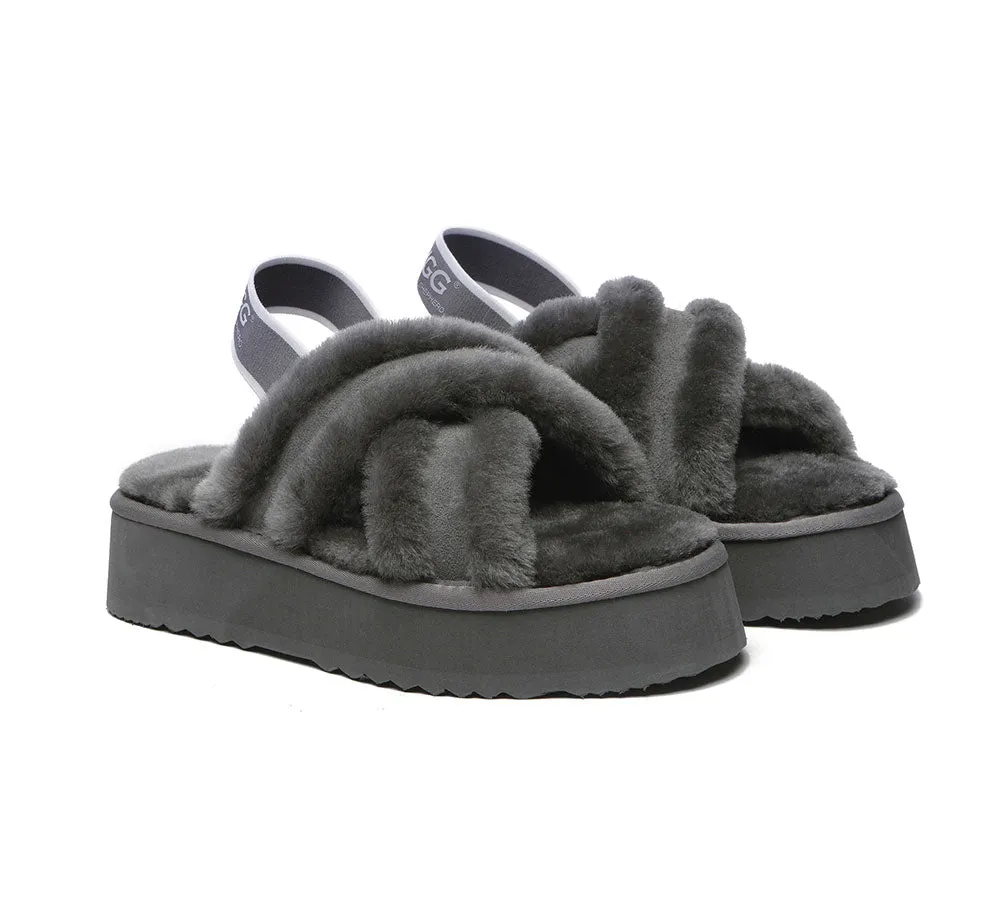 AUSTRALIAN SHEPHERD® UGG Women High Platform Cross-over Fluffy Slides Aditi