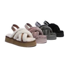 AUSTRALIAN SHEPHERD® UGG Women High Platform Cross-over Fluffy Slides Aditi