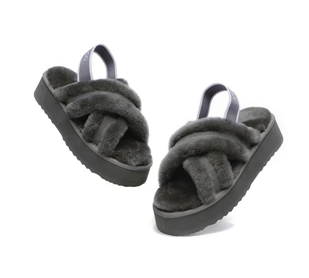 AUSTRALIAN SHEPHERD® UGG Women High Platform Cross-over Fluffy Slides Aditi