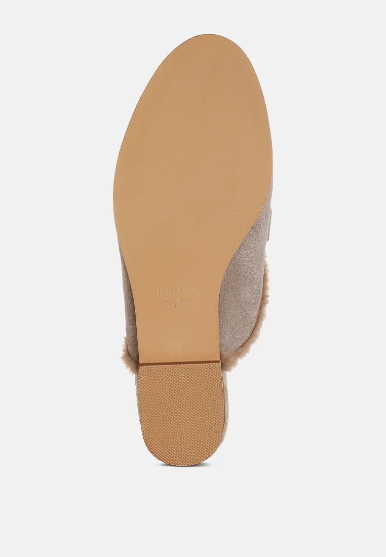 Bosnia Real Suede Leather & Faux Fur Slip On Mules