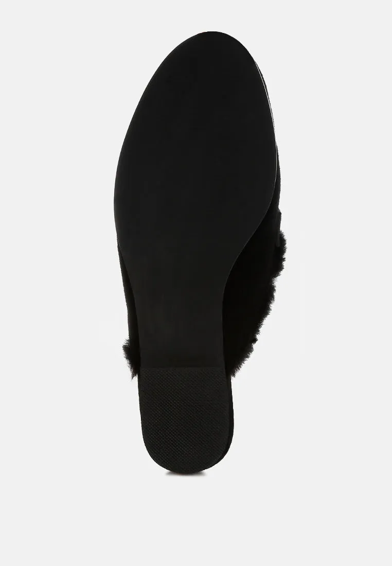 Bosnia Real Suede Leather & Faux Fur Slip On Mules