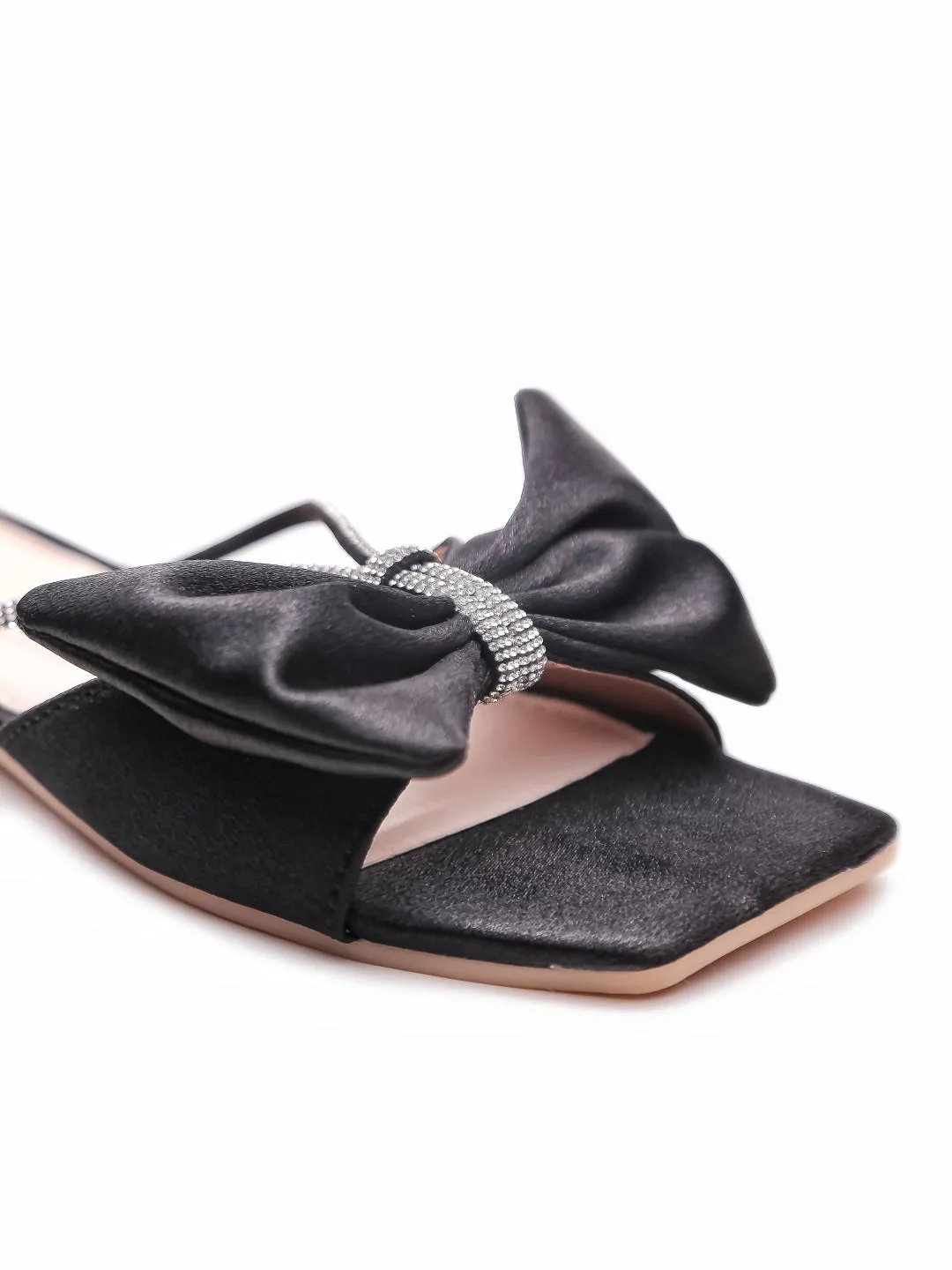 Brauch Women Black Rhinestone Bow Flats