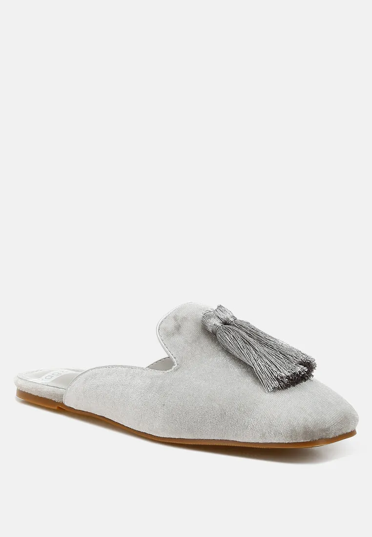 Cardinal Tassel Detail Velvet Mules