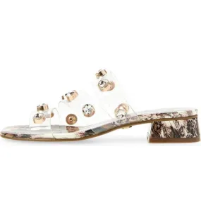 Cecelia New York London Brown Snake Patent Slip On Open Toe Heel Slide Sandals