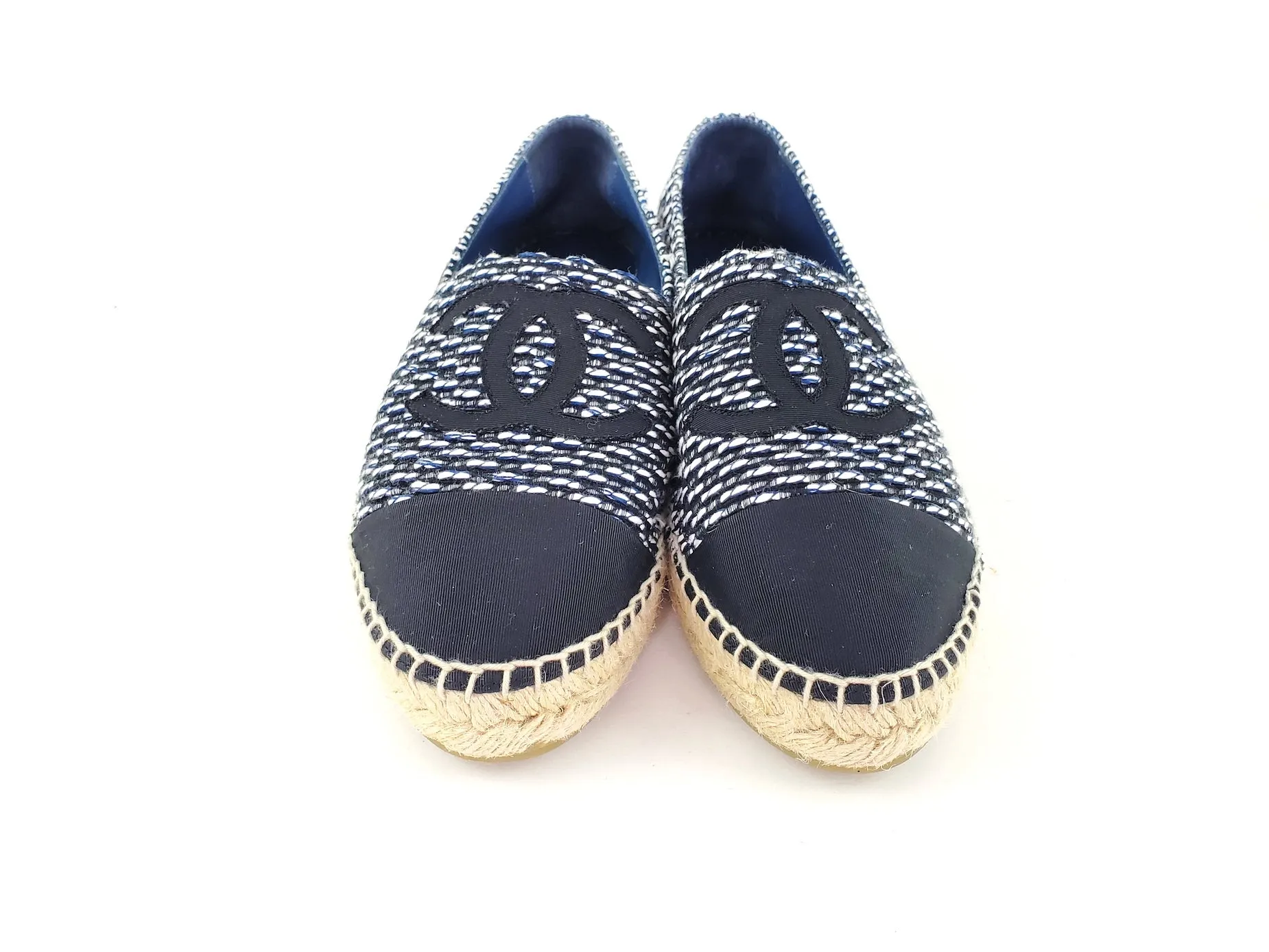 CHANEL 19C Black White Tweed Espadrilles Flats 41