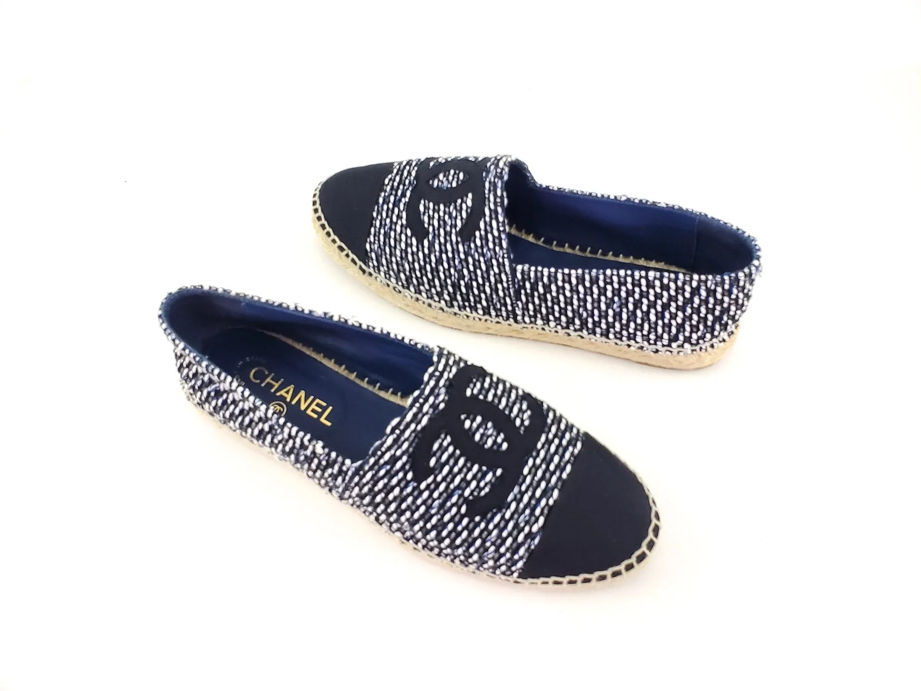 CHANEL 19C Black White Tweed Espadrilles Flats 41