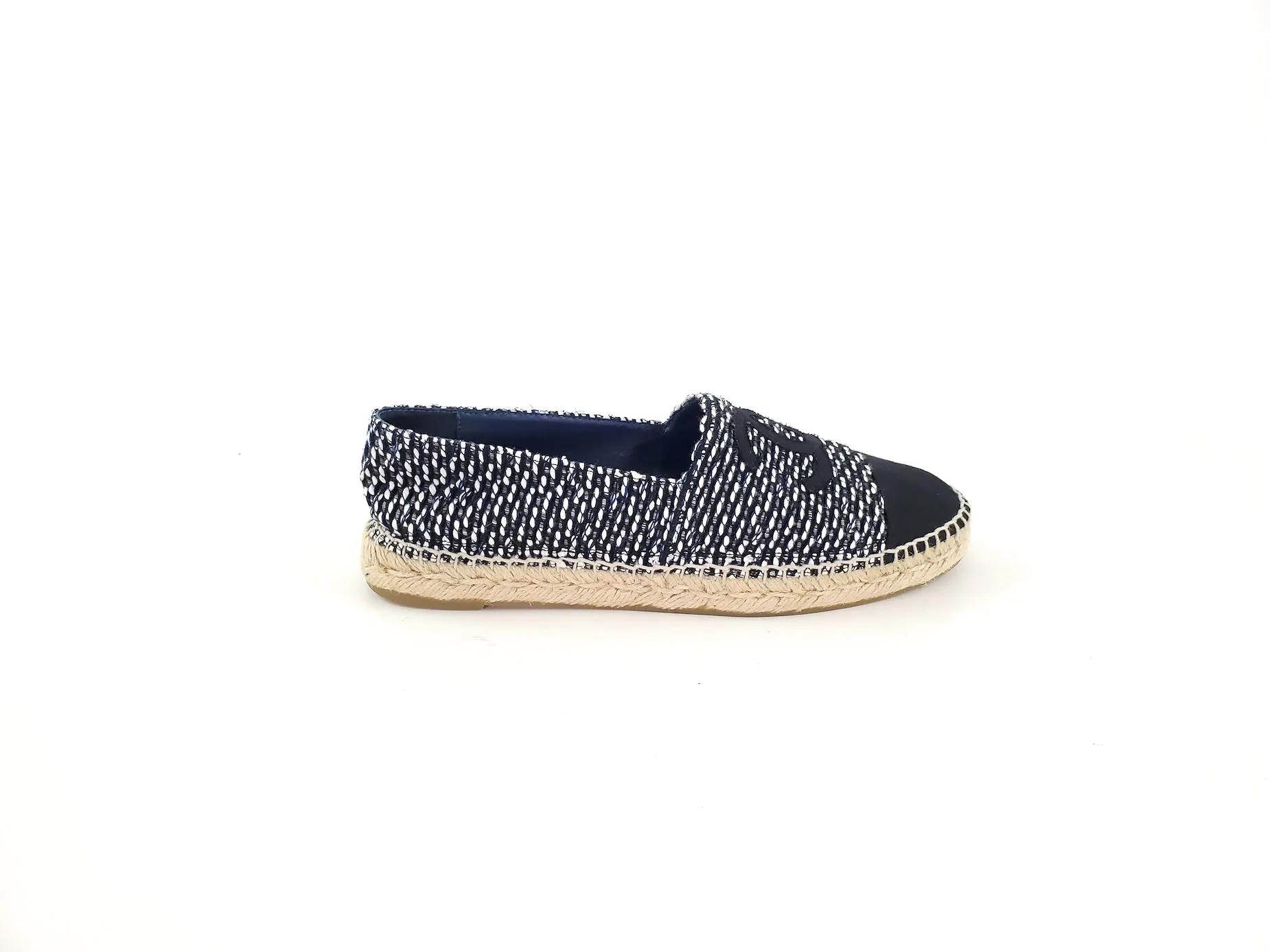 CHANEL 19C Black White Tweed Espadrilles Flats 41