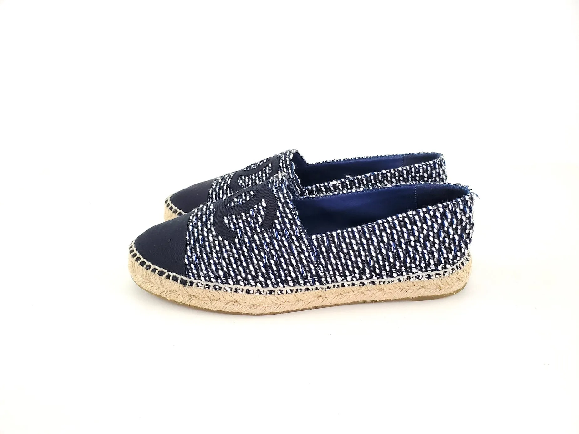 CHANEL 19C Black White Tweed Espadrilles Flats 41