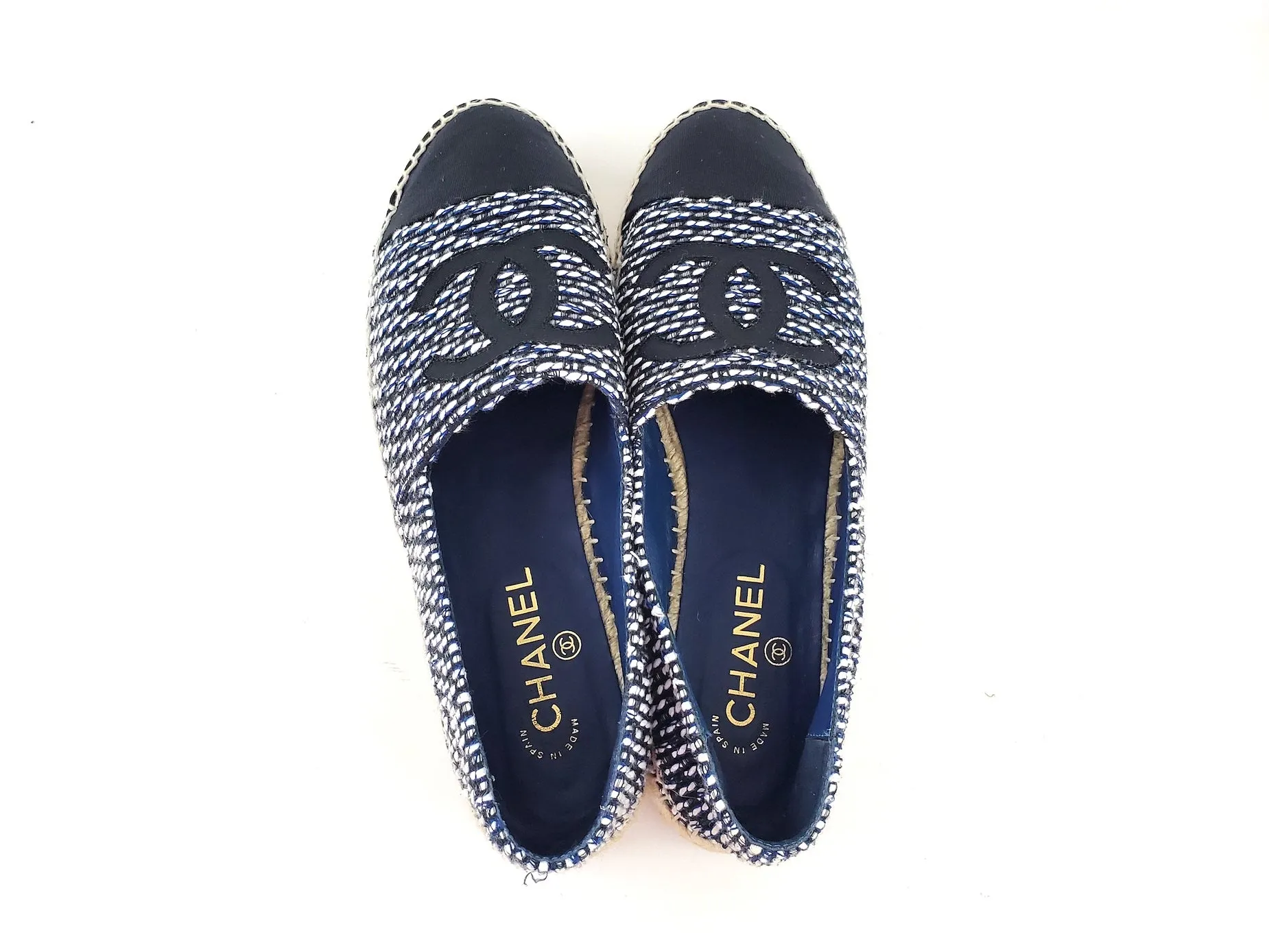 CHANEL 19C Black White Tweed Espadrilles Flats 41
