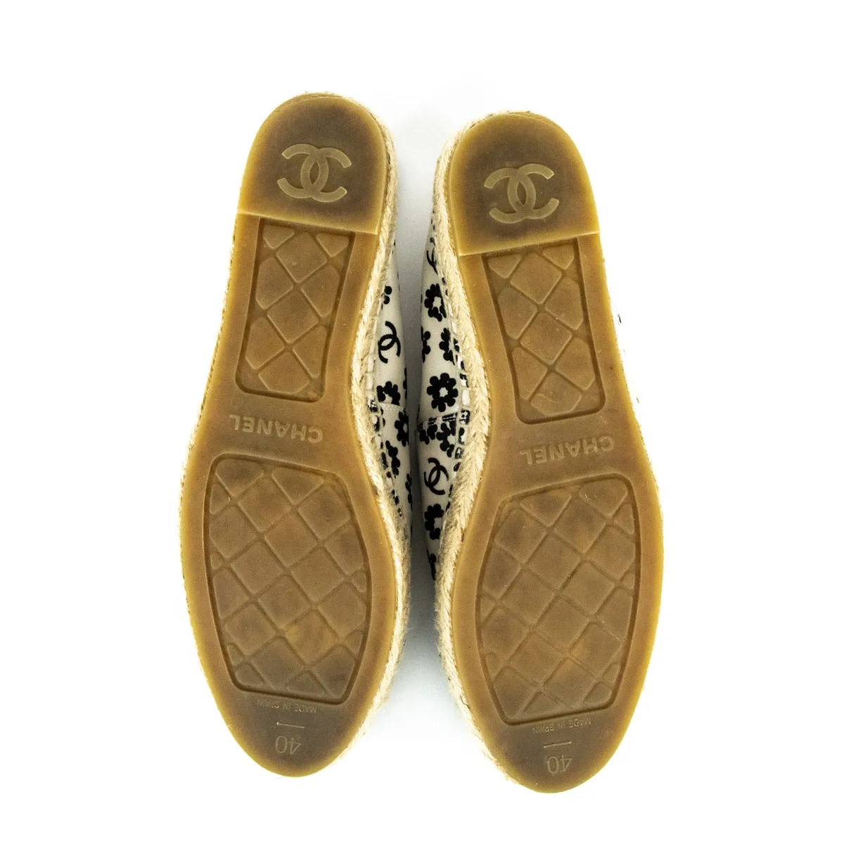 Chanel Black & White Camellia CC Espadrilles Size US 10 | EU 40