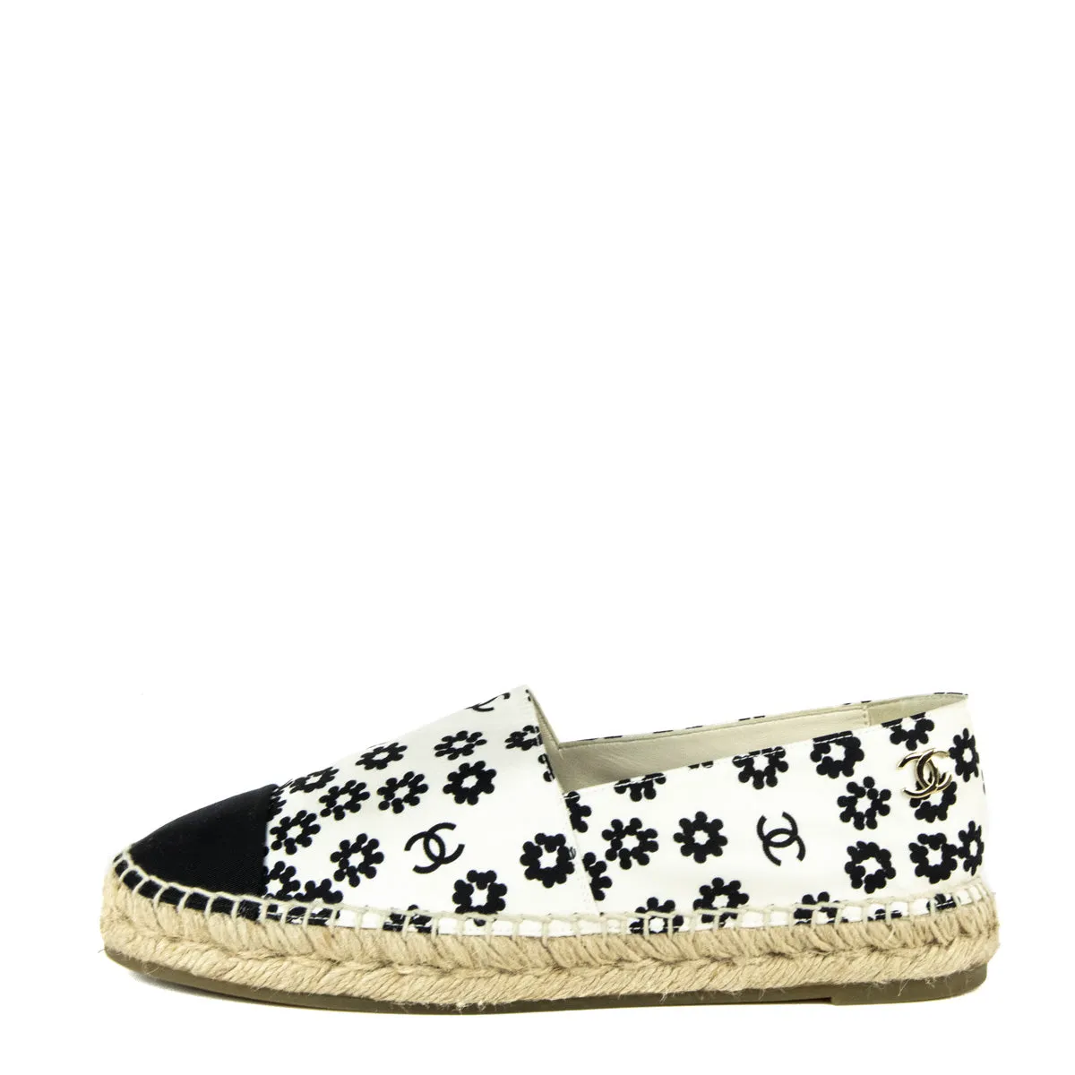 Chanel Black & White Camellia CC Espadrilles Size US 10 | EU 40