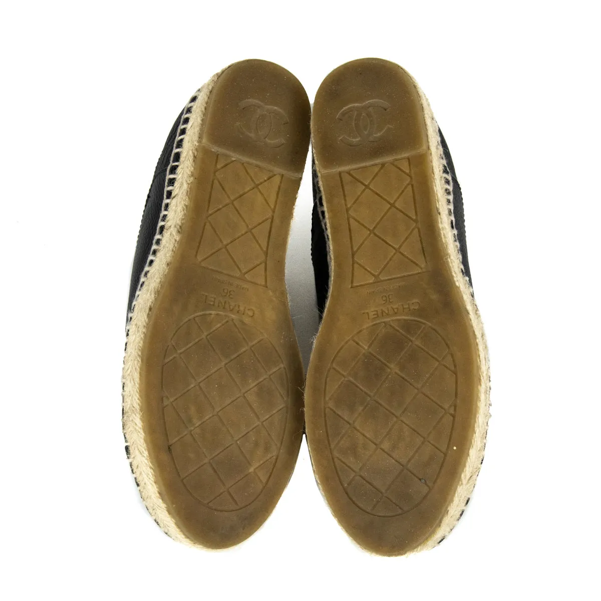 Chanel Black Leather Cap Toe Espadrilles Size US 6 | EU 36
