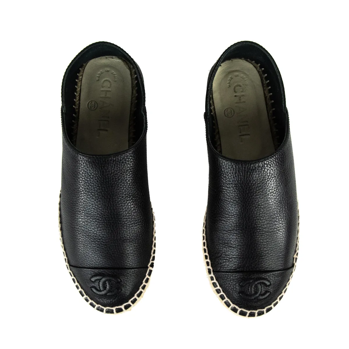 Chanel Black Leather Cap Toe Espadrilles Size US 6 | EU 36