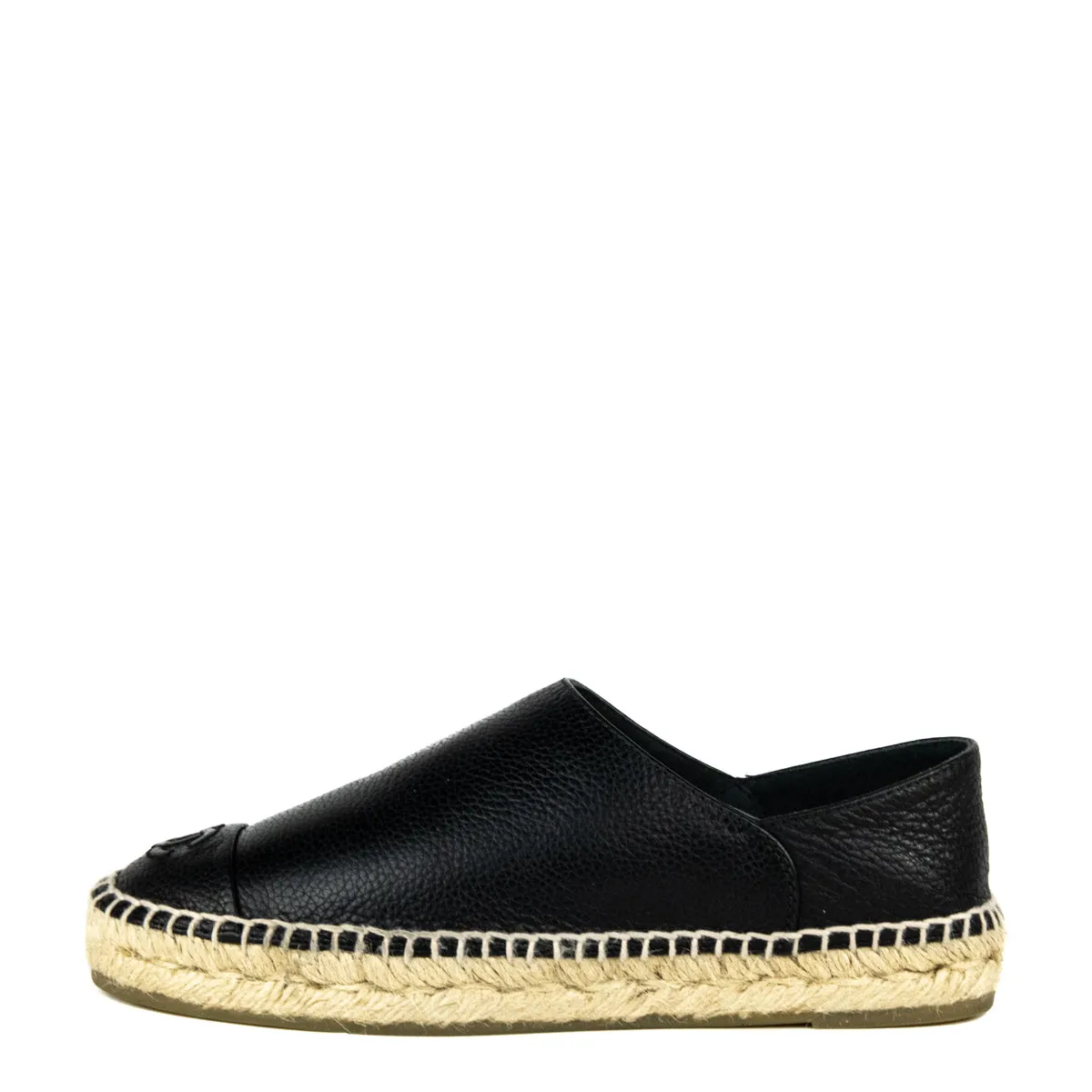Chanel Black Leather Cap Toe Espadrilles Size US 6 | EU 36