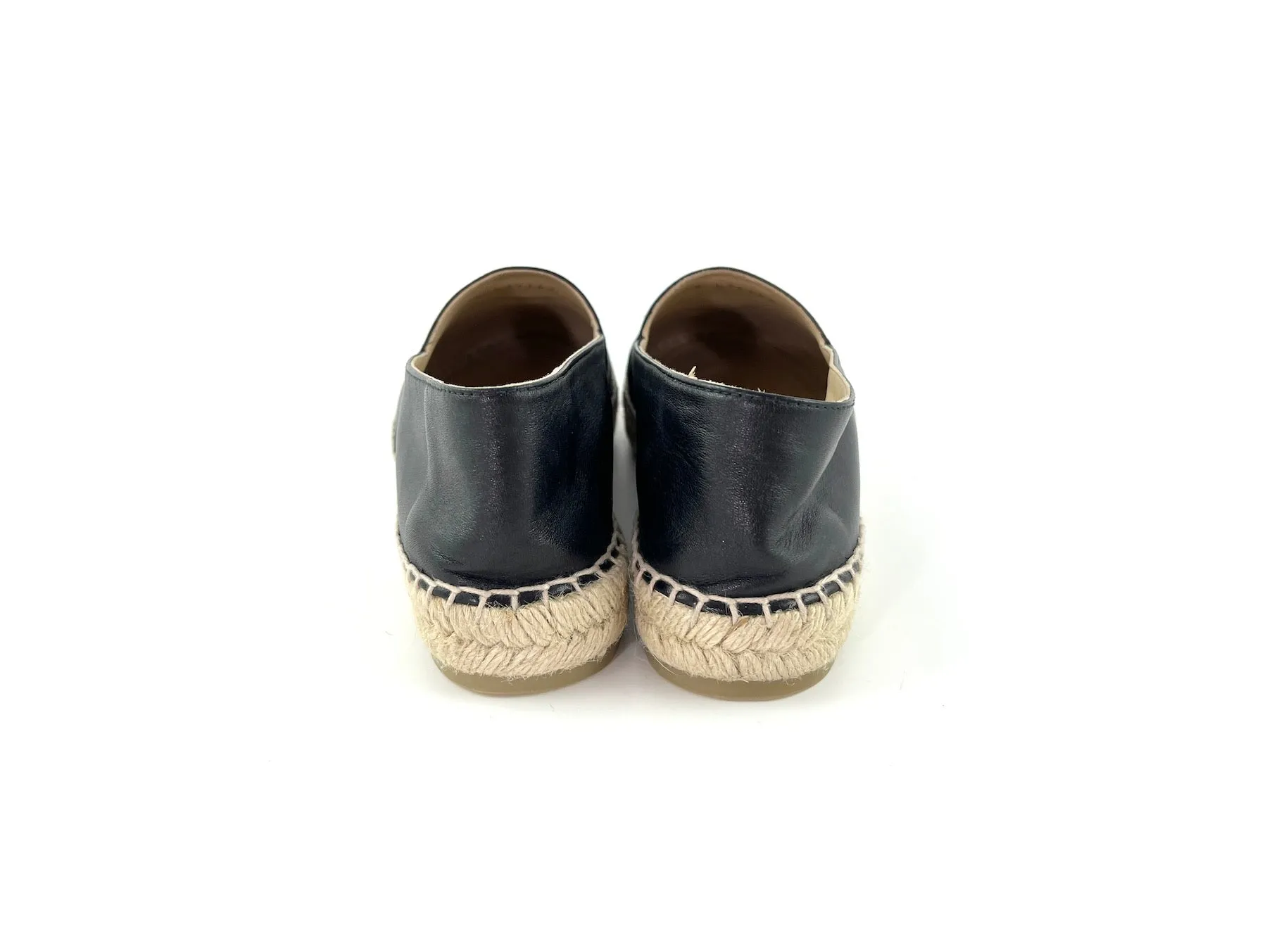 CHANEL Black Leather CC Logo Espadrille Flats 40