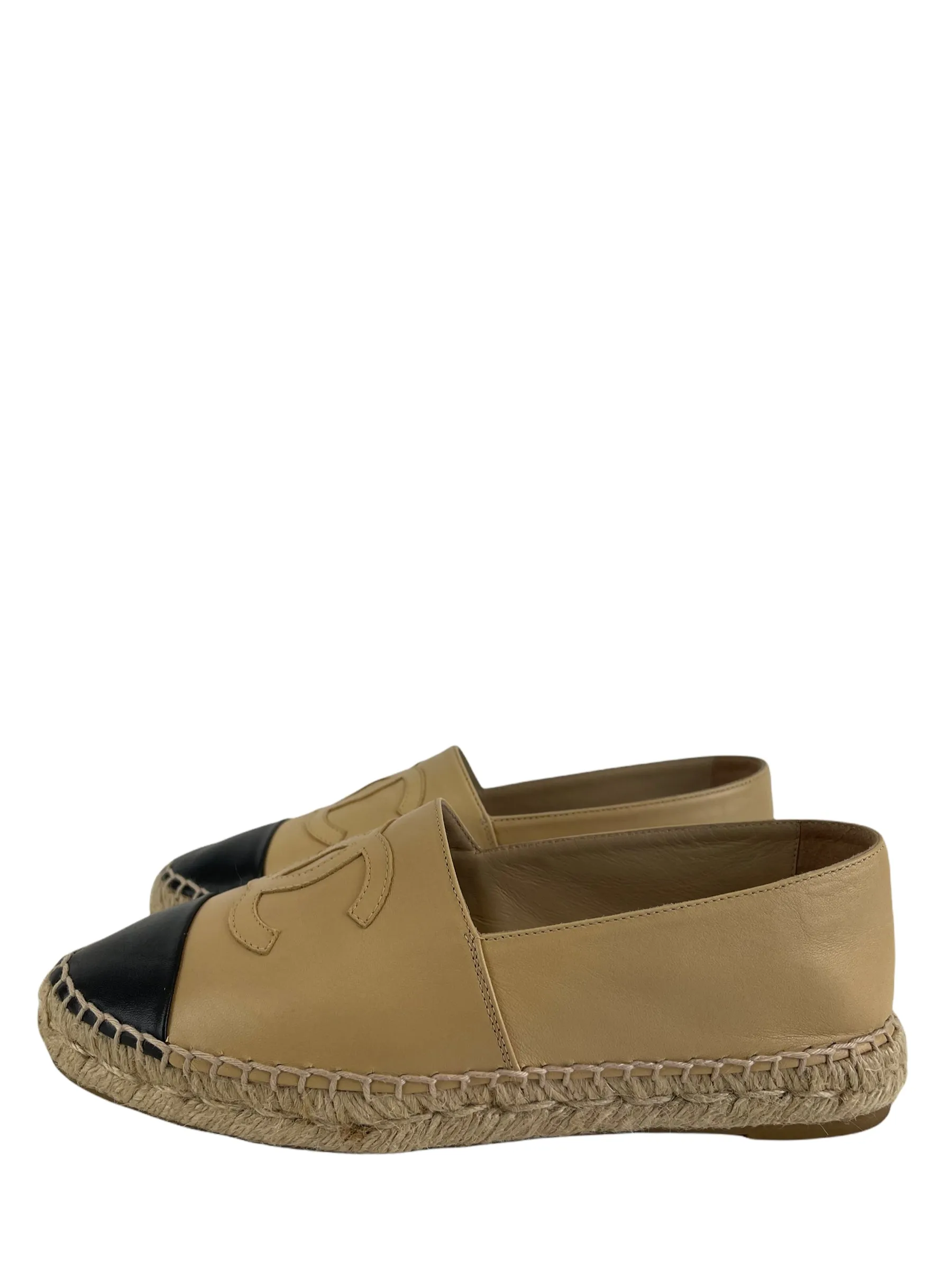 Chanel Cream & Black Lambskin ‘CC’ Espadrilles - UK 4
