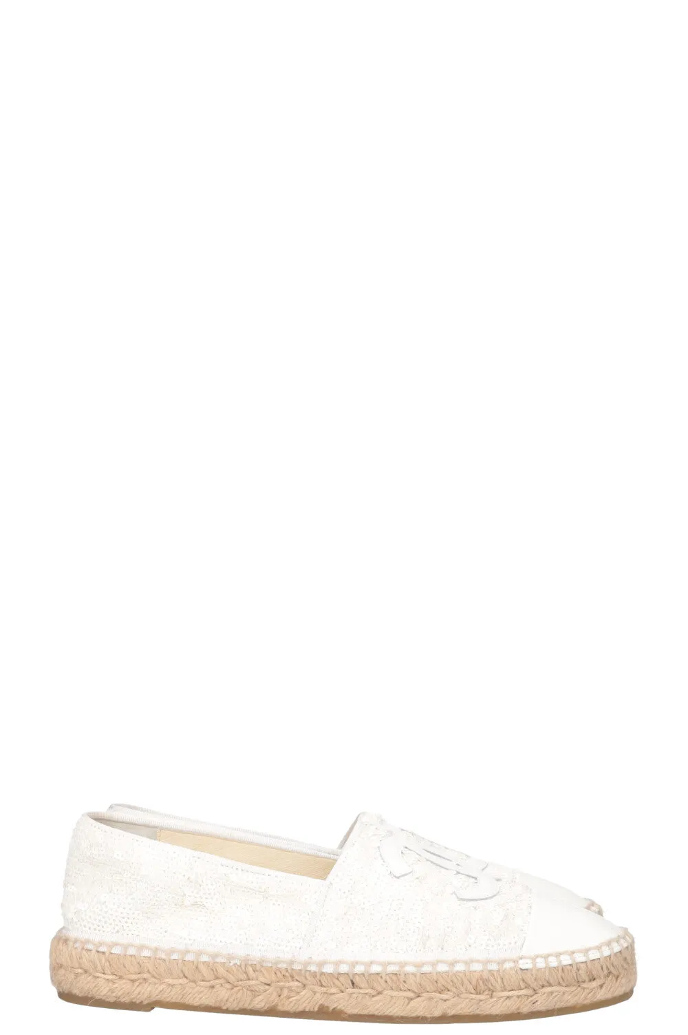 CHANEL Espadrilles Sequin Patent White