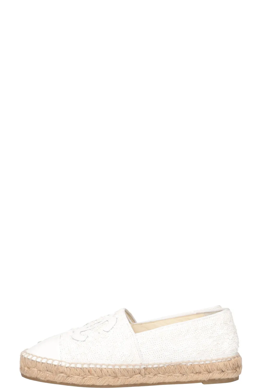 CHANEL Espadrilles Sequin Patent White
