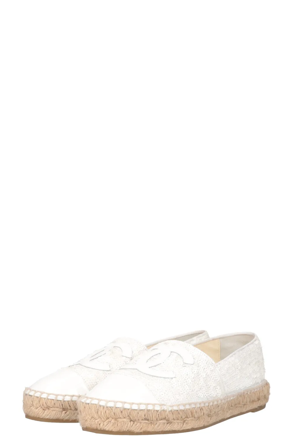 CHANEL Espadrilles Sequin Patent White