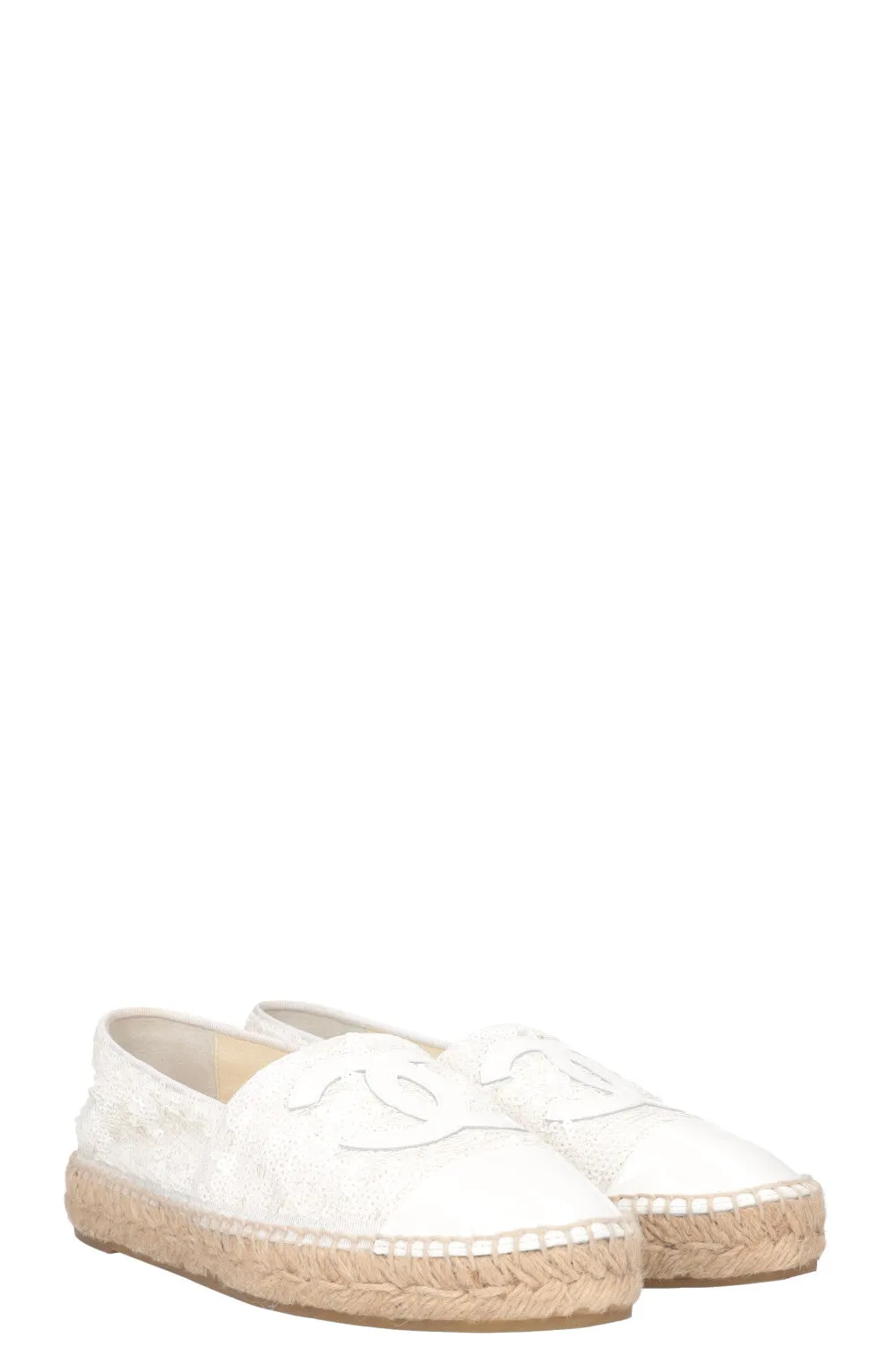 CHANEL Espadrilles Sequin Patent White