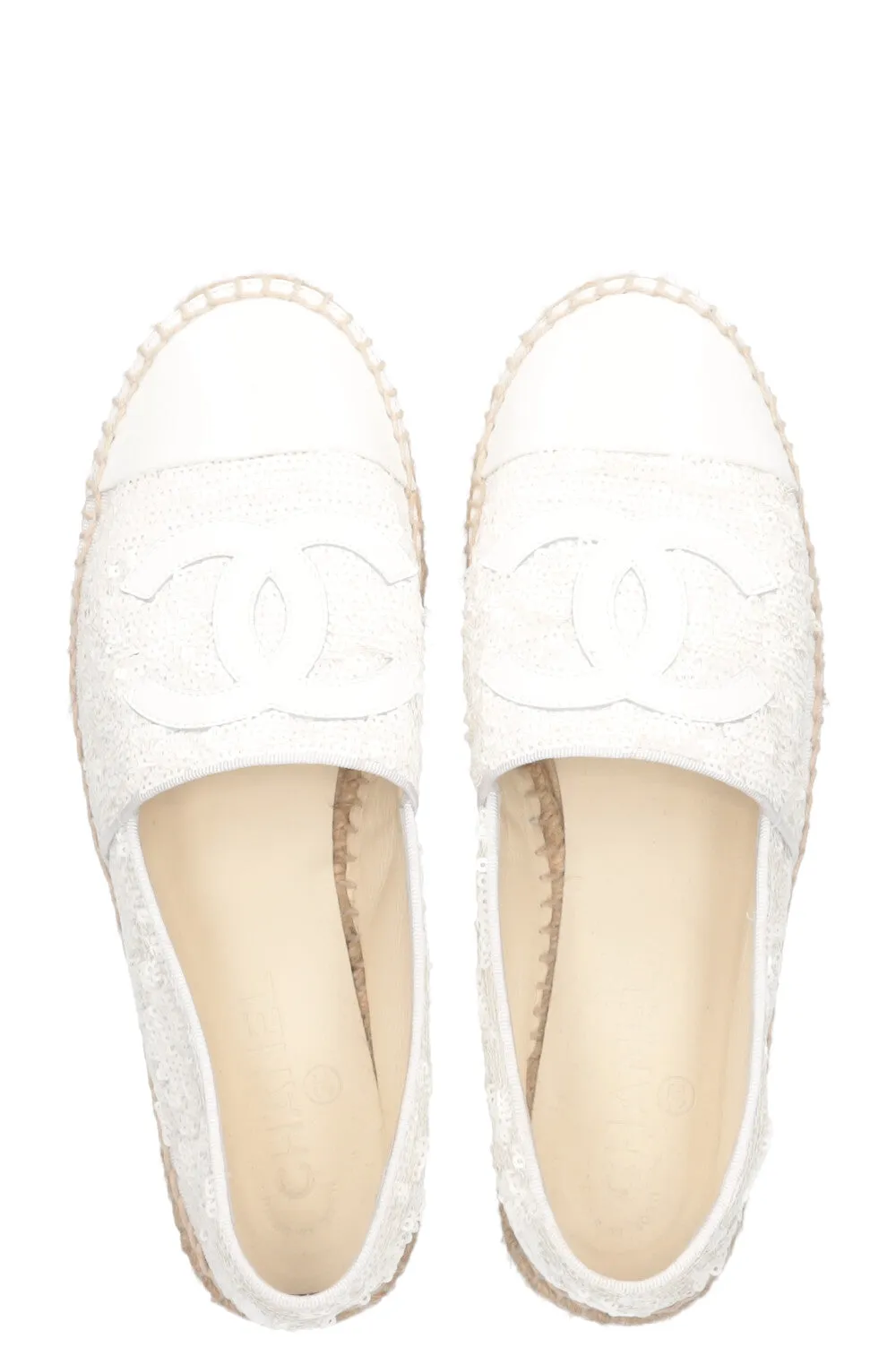 CHANEL Espadrilles Sequin Patent White