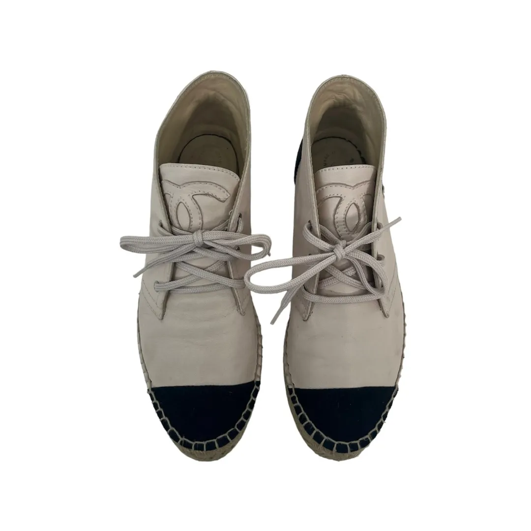 Chanel Interlocking CC Logo Leather Espadrilles (Size 37)