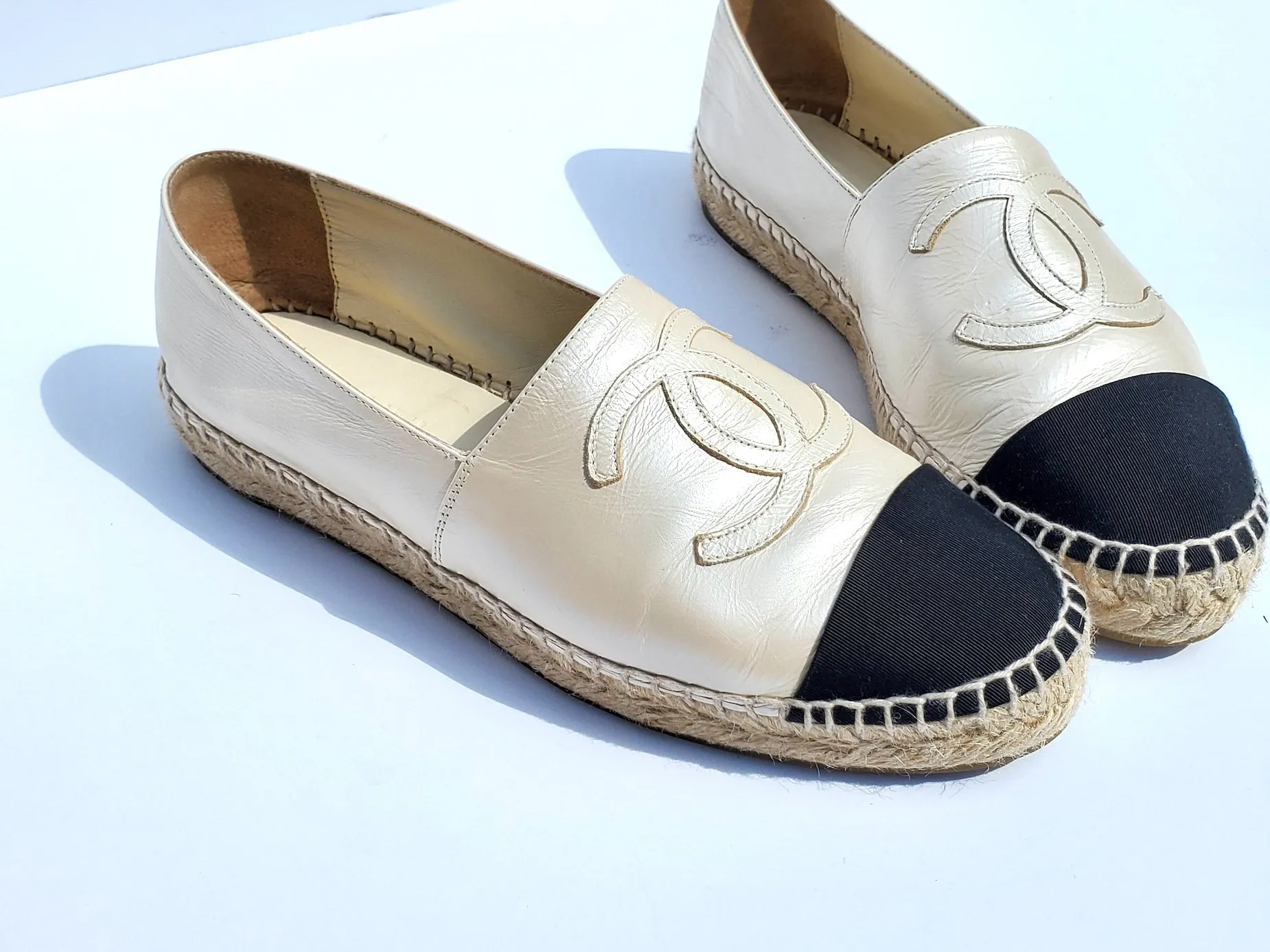 CHANEL Lambskin CC Espadrilles 38