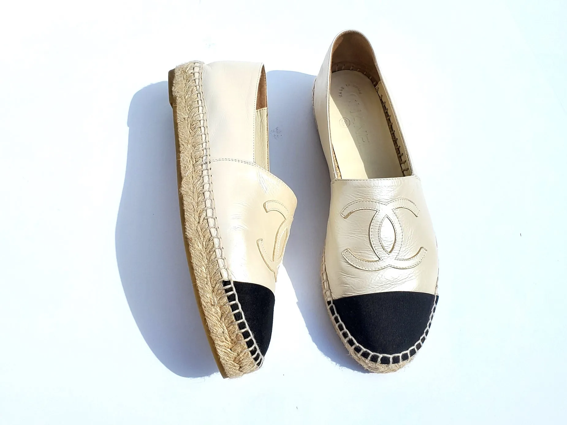 CHANEL Lambskin CC Espadrilles 38