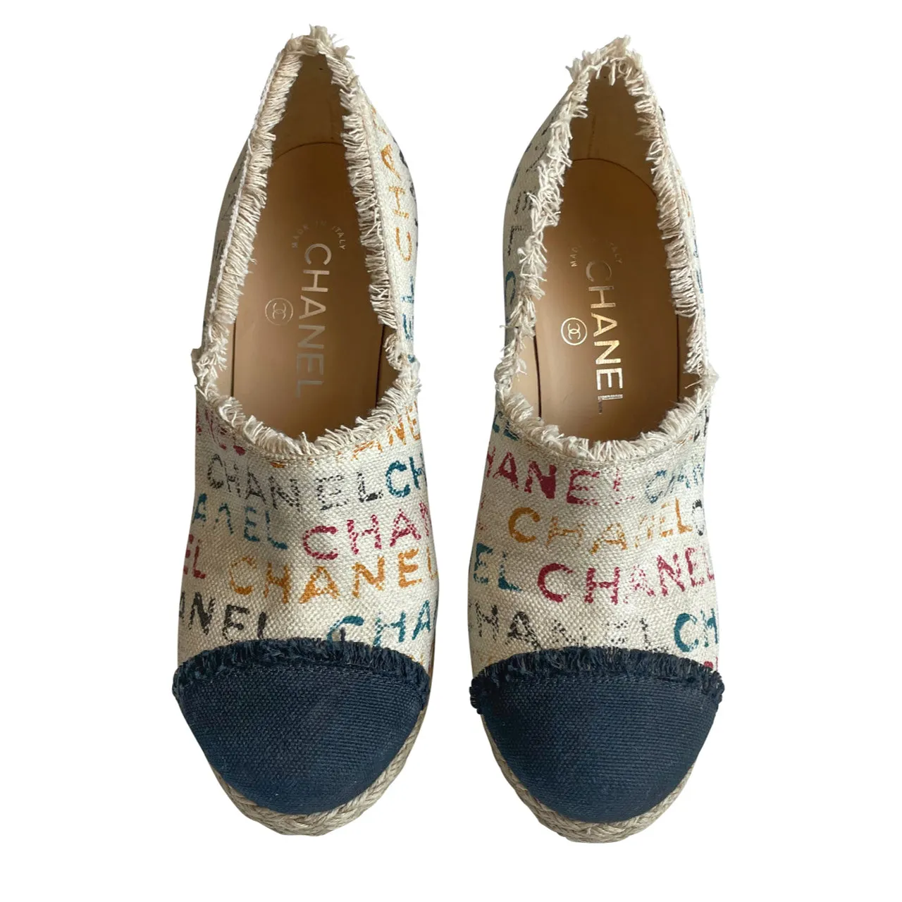 Chanel  Multicoloured Grafitti Toile Canvas Espadrille Heels