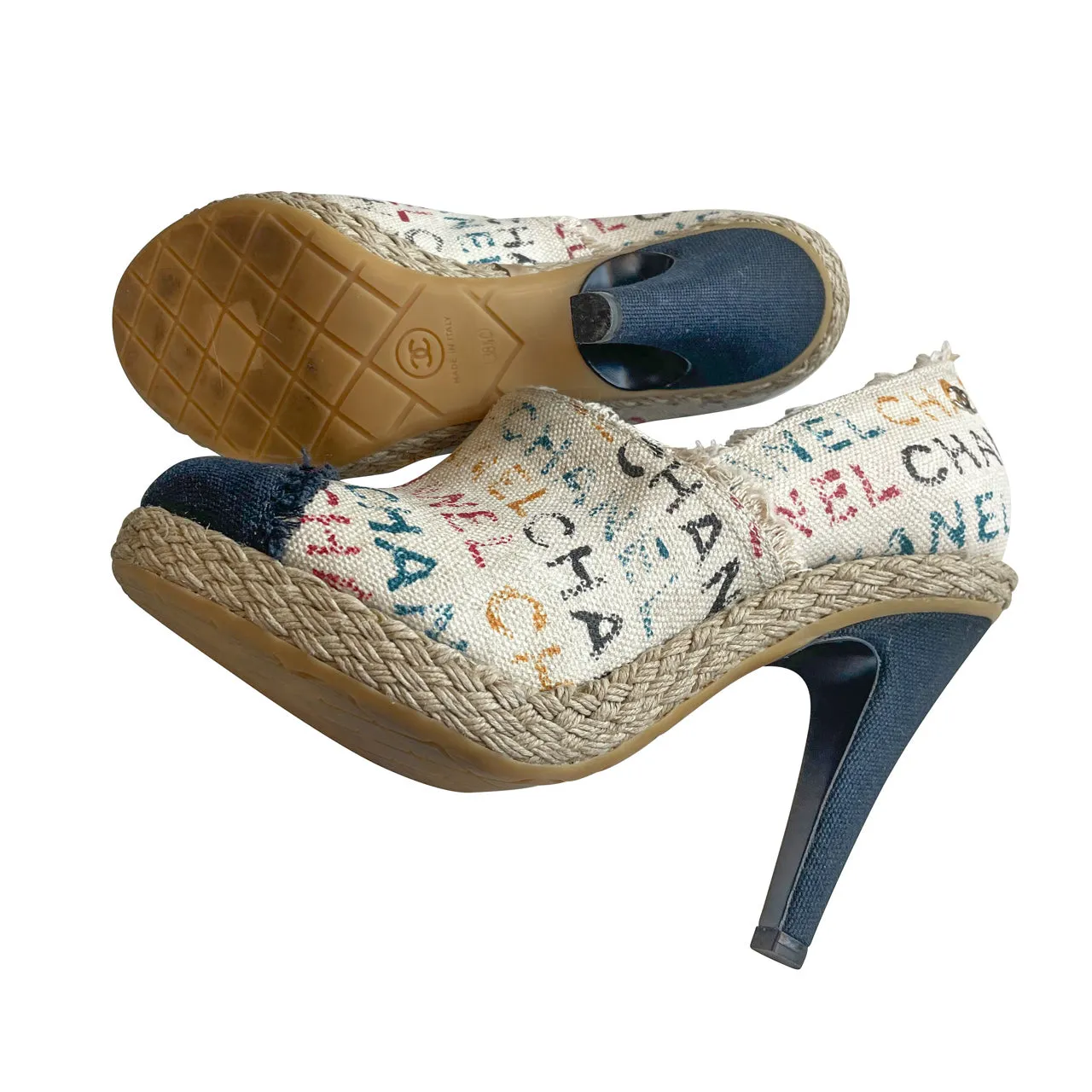 Chanel  Multicoloured Grafitti Toile Canvas Espadrille Heels