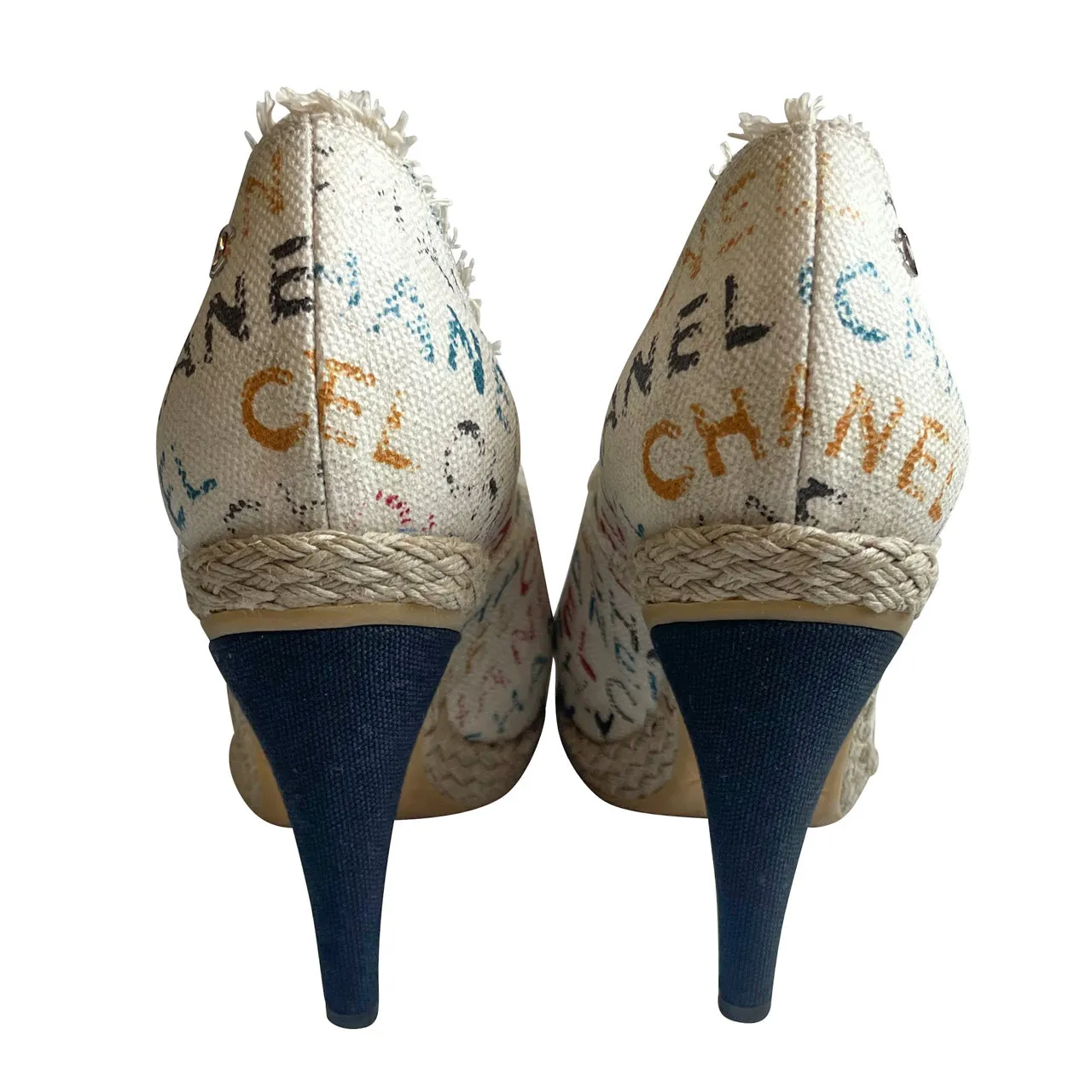 Chanel  Multicoloured Grafitti Toile Canvas Espadrille Heels
