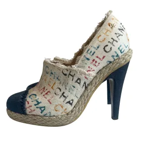 Chanel  Multicoloured Grafitti Toile Canvas Espadrille Heels