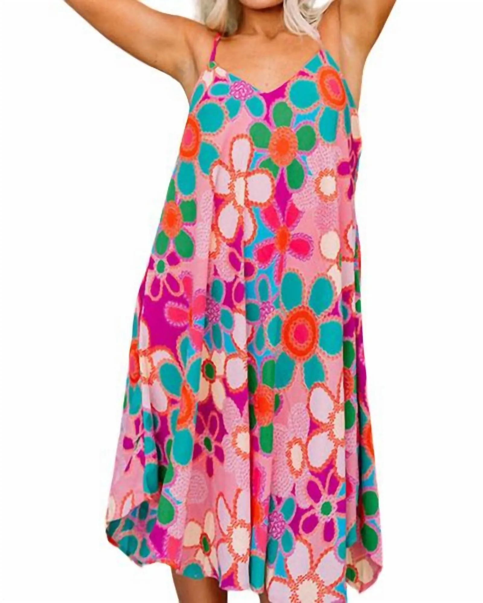 Cheery 70'S Floral Flowy Dress In Pink | Pink