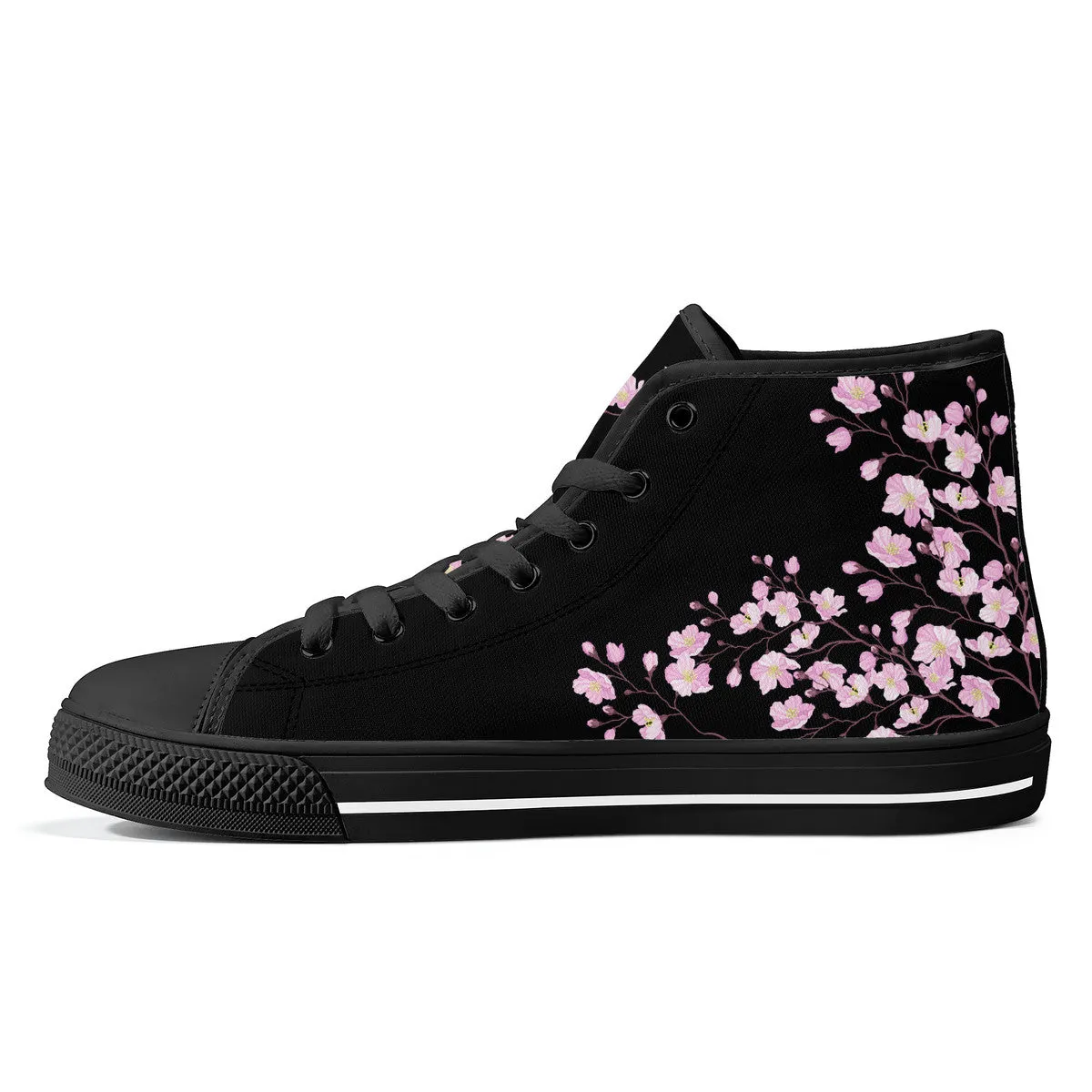 Cherry Blossom High-Top Canvas Shoes  Black