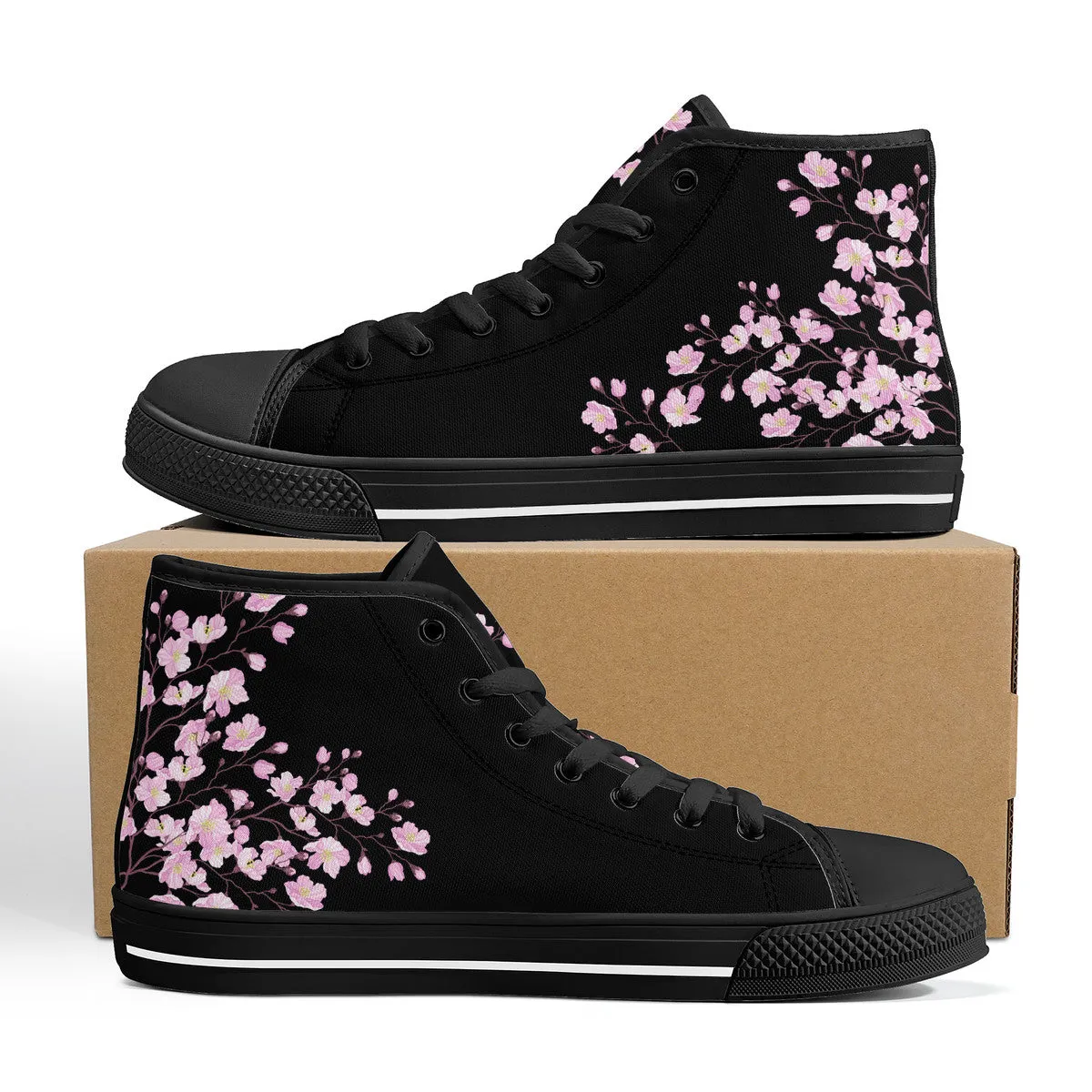 Cherry Blossom High-Top Canvas Shoes  Black