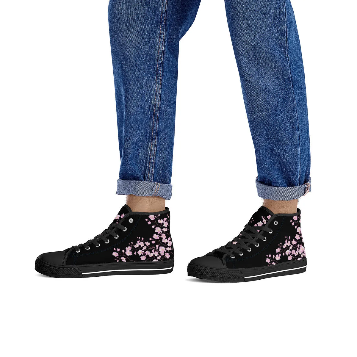 Cherry Blossom High-Top Canvas Shoes  Black