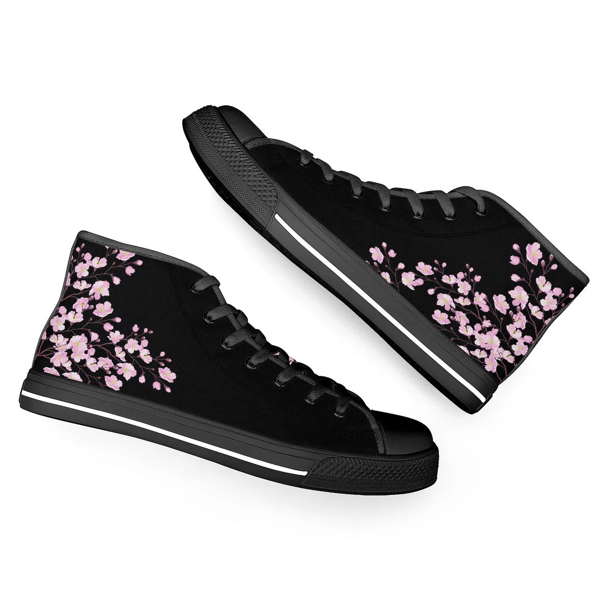 Cherry Blossom High-Top Canvas Shoes  Black