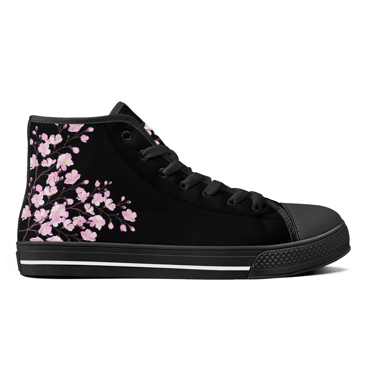 Cherry Blossom High-Top Canvas Shoes  Black