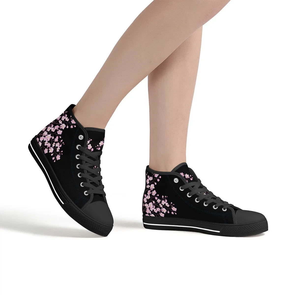 Cherry Blossom High-Top Canvas Shoes  Black