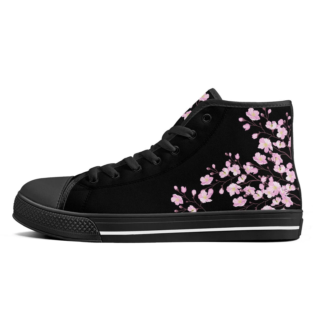 Cherry Blossom High-Top Canvas Shoes  Black