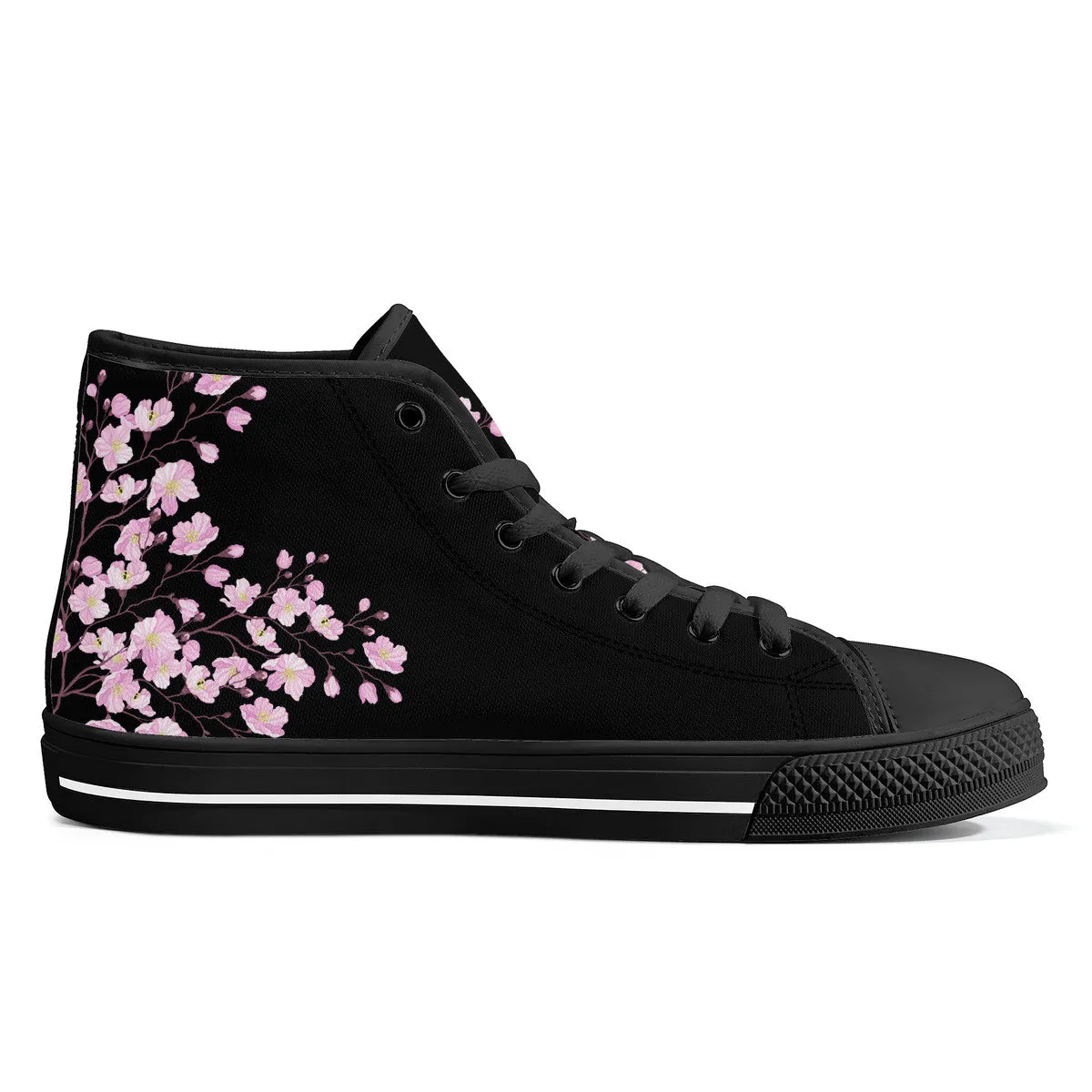 Cherry Blossom High-Top Canvas Shoes  Black