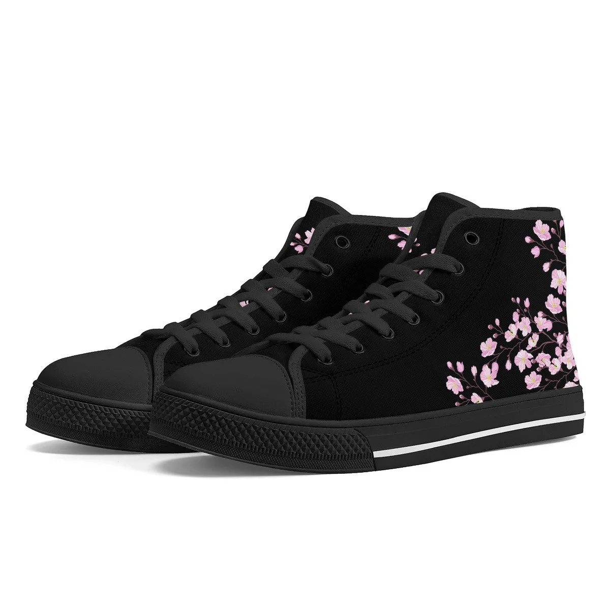 Cherry Blossom High-Top Canvas Shoes  Black