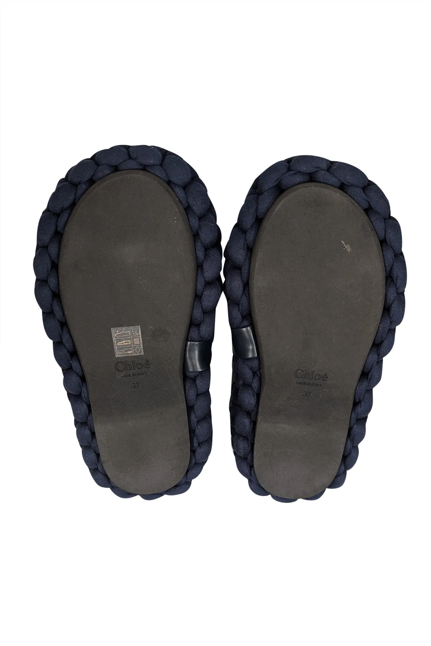 Chloe - Navy Woven Braided "Kamy" Platform Slide Sandals Sz 7