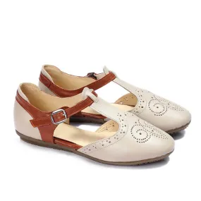 Closed Leather Ankle-Strap Sandals with Unique Front Design