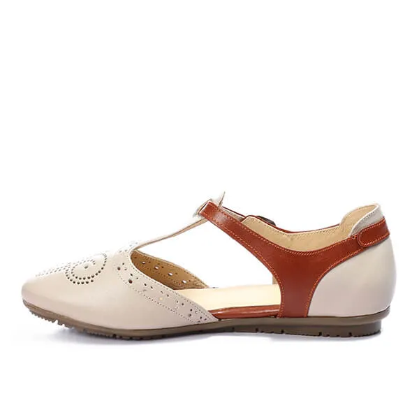 Closed Leather Ankle-Strap Sandals with Unique Front Design