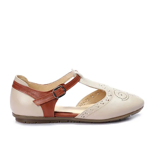 Closed Leather Ankle-Strap Sandals with Unique Front Design