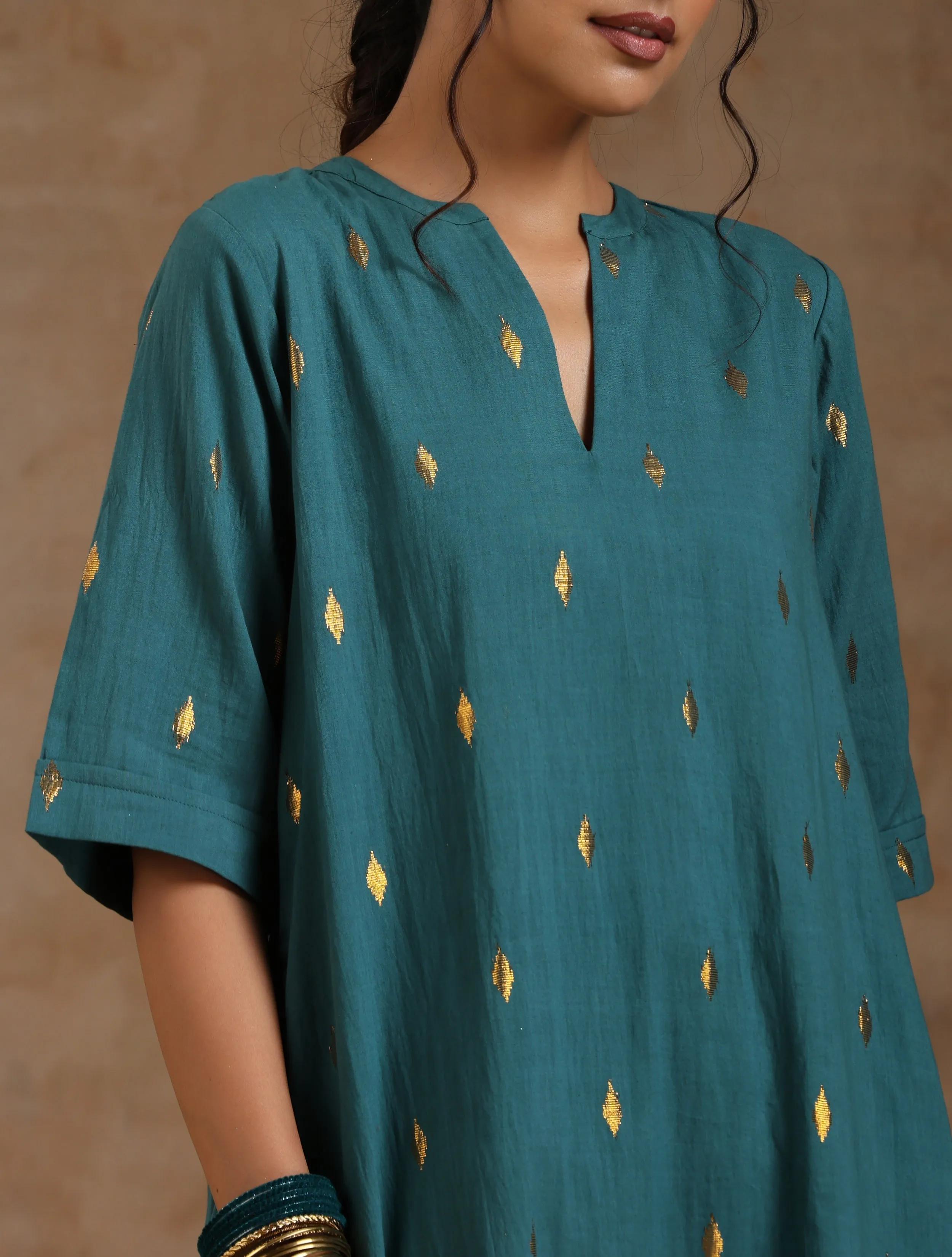 Deep Sea Gold Cotton Relaxed High-Low Kurta Set