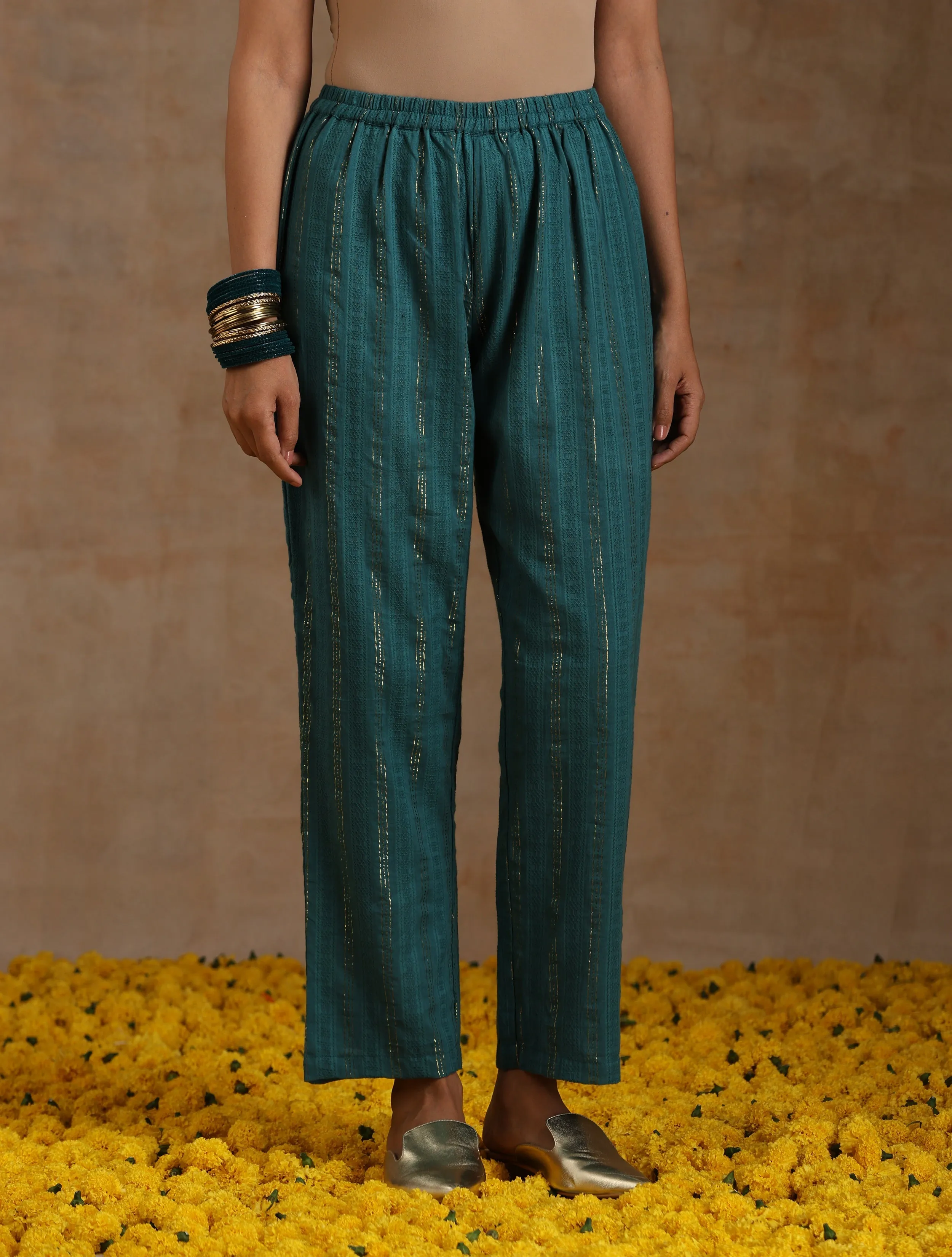 Deep Sea Gold Cotton Relaxed High-Low Kurta Set